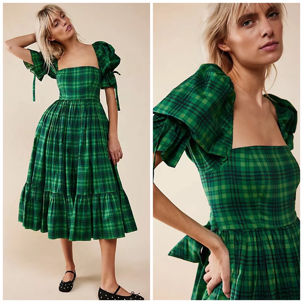 Free People x Selkie Plaid Green Market Dress Sold Out Size Medium